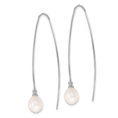 Sterling Silver Rhodium Plated 7-8mm Fwc Teardrop Pearl Threader Earrings