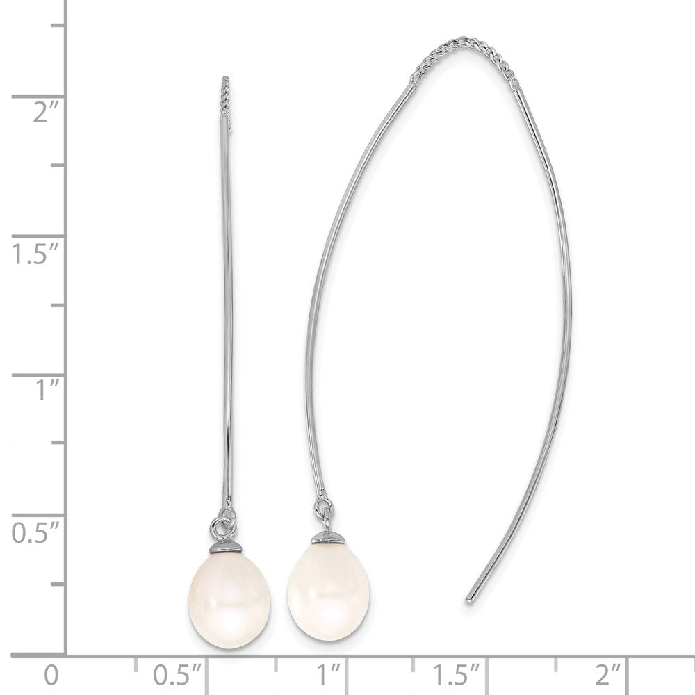 Sterling Silver Rhodium Plated 7-8mm Fwc Teardrop Pearl Threader Earrings