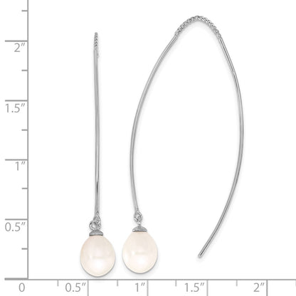 Sterling Silver Rhodium Plated 7-8mm Fwc Teardrop Pearl Threader Earrings