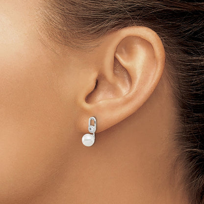 Sterling Silver E-Coated Polished 6-7mm Shell Pearl and CZ Post Earrings
