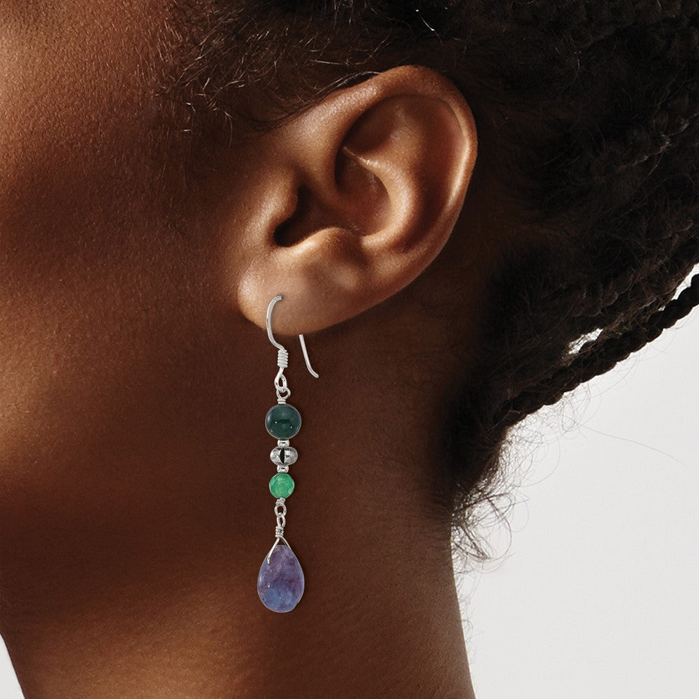 Sterling Silver Antiqued Aventurine/fluorite/quartz Dangle Earrings