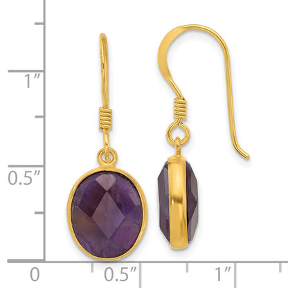 Sterling Silver Gold-Plated Polished Oval Amethyst Dangle Earrings