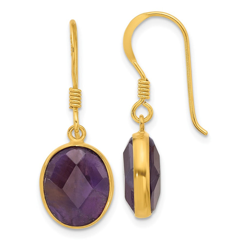 Sterling Silver Gold-Plated Polished Oval Amethyst Dangle Earrings