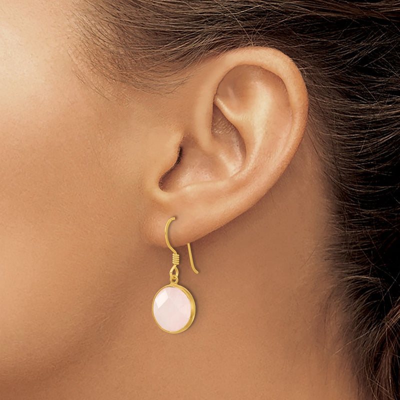 Sterling Silver Gold-Plated Polished Round Rose Quartz Dangle Earrings