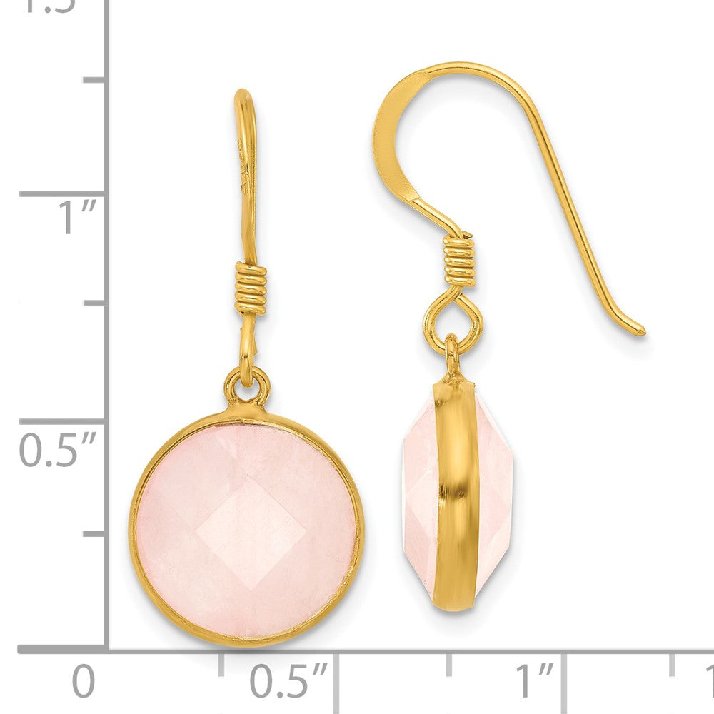 Sterling Silver Gold-Plated Polished Round Rose Quartz Dangle Earrings
