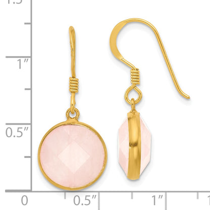 Sterling Silver Gold-Plated Polished Round Rose Quartz Dangle Earrings