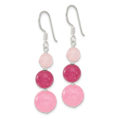 Sterling Silver Polished Pink/rose/strawberry Quartz Dangle Earrings