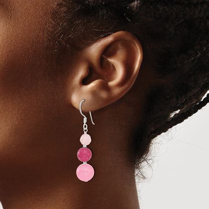 Sterling Silver Polished Pink/rose/strawberry Quartz Dangle Earrings