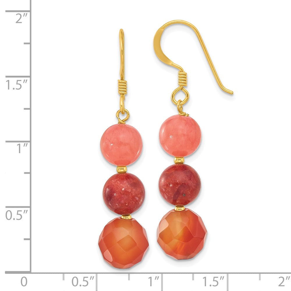 Sterling Silver Gold-Plated Carnelian/quartz/recon. Coral Dangle Earrings