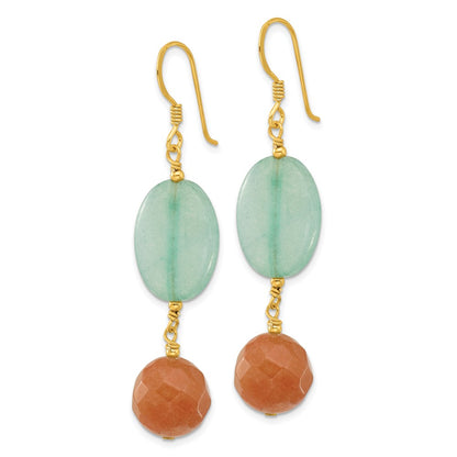 Sterling Silver Gold-Plated Red Aventurine and Blue Quartz Dangle Earrings