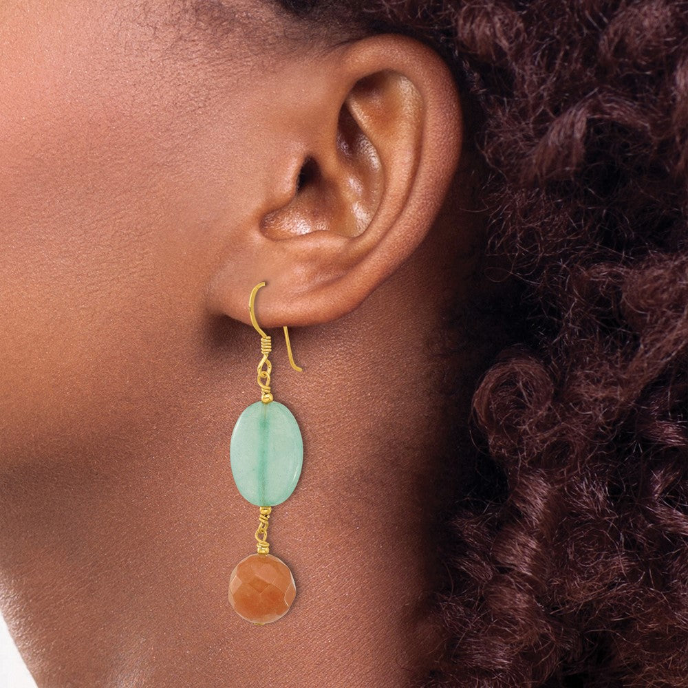 Sterling Silver Gold-Plated Red Aventurine and Blue Quartz Dangle Earrings