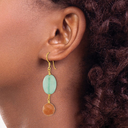 Sterling Silver Gold-Plated Red Aventurine and Blue Quartz Dangle Earrings