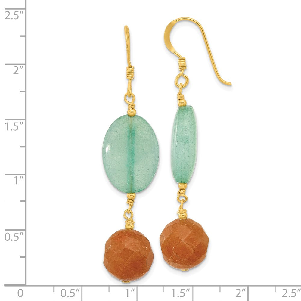 Sterling Silver Gold-Plated Red Aventurine and Blue Quartz Dangle Earrings