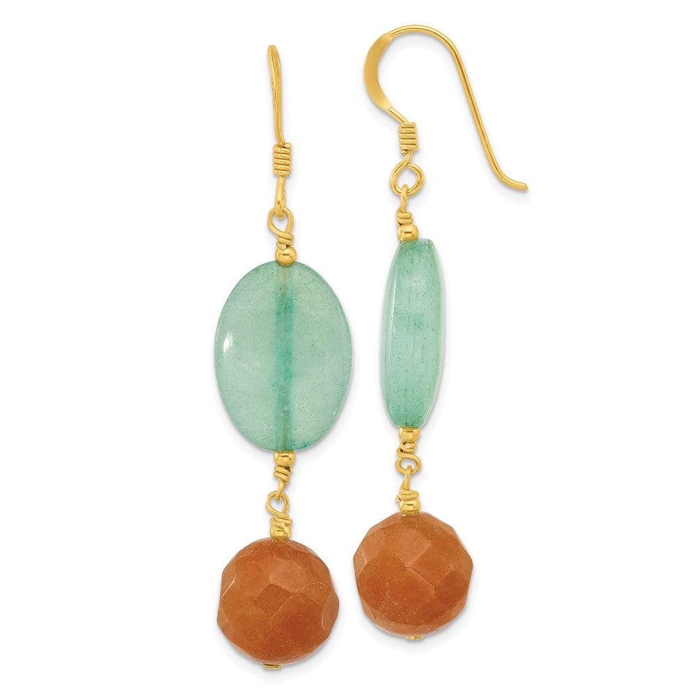 Sterling Silver Gold-Plated Red Aventurine and Blue Quartz Dangle Earrings
