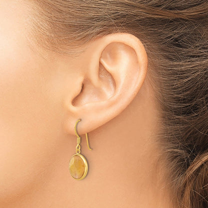 Sterling Silver Gold-Plated Polished Round Red Aventurine Dangle Earrings