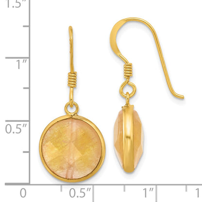 Sterling Silver Gold-Plated Polished Round Red Aventurine Dangle Earrings