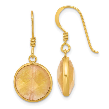 Sterling Silver Gold-Plated Polished Round Red Aventurine Dangle Earrings