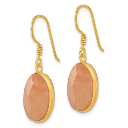 Sterling Silver Gold-Plated Polished Oval Red Aventurine Dangle Earrings