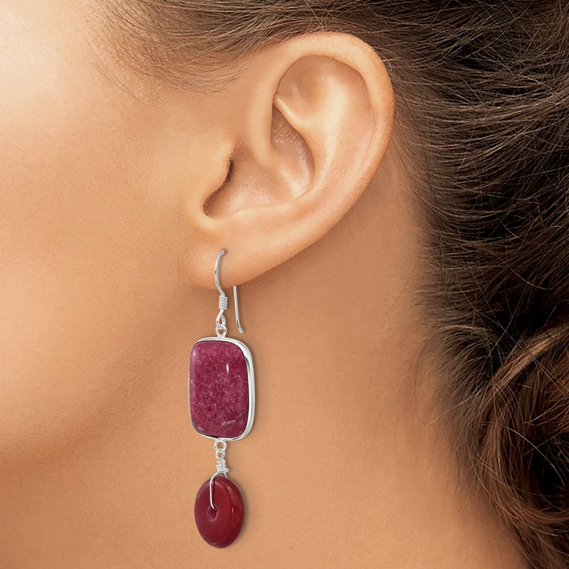Sterling Silver Polished Carnelian and Red Jade Dangle Earrings