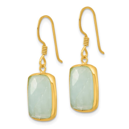Sterling Silver Gold-Plated Polished Rectangular Amazonite Dangle Earrings