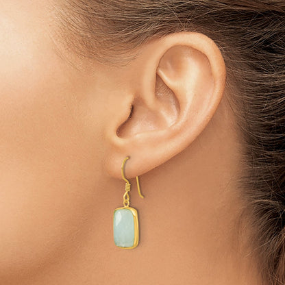 Sterling Silver Gold-Plated Polished Rectangular Amazonite Dangle Earrings