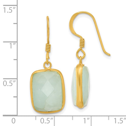 Sterling Silver Gold-Plated Polished Rectangular Amazonite Dangle Earrings