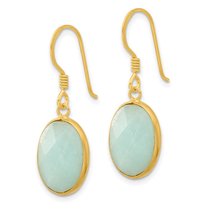 Sterling Silver Gold-Plated Polished Oval Amazonite Dangle Earrings
