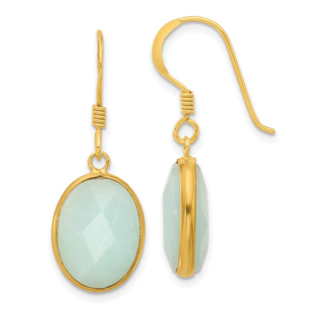 Sterling Silver Gold-Plated Polished Oval Amazonite Dangle Earrings