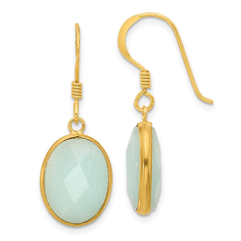 Sterling Silver Gold-Plated Polished Oval Amazonite Dangle Earrings