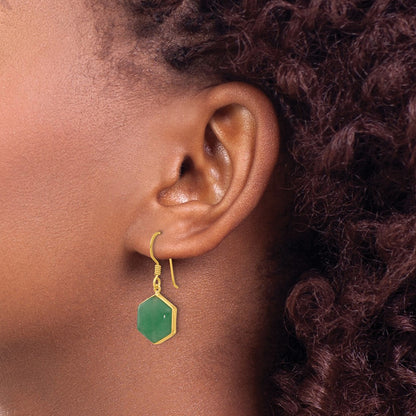 Sterling Silver Gold-Plated Polished Hexagon Aventurine Dangle Earrings