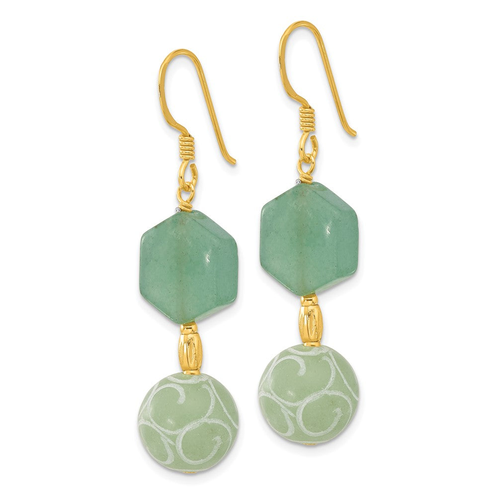 Sterling Silver Gold-Pltd Hexagon Aventurine & Swirl Jade Dangle Earrings