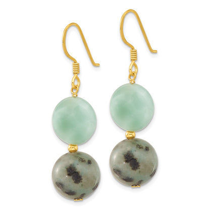 Sterling Silver Gold-Plated Polished Amazonite/kiwi Jasper Dangle Earrings