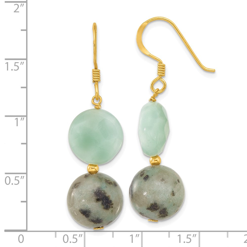 Sterling Silver Gold-Plated Polished Amazonite/kiwi Jasper Dangle Earrings