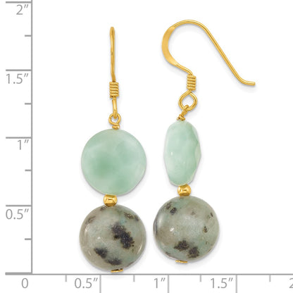 Sterling Silver Gold-Plated Polished Amazonite/kiwi Jasper Dangle Earrings