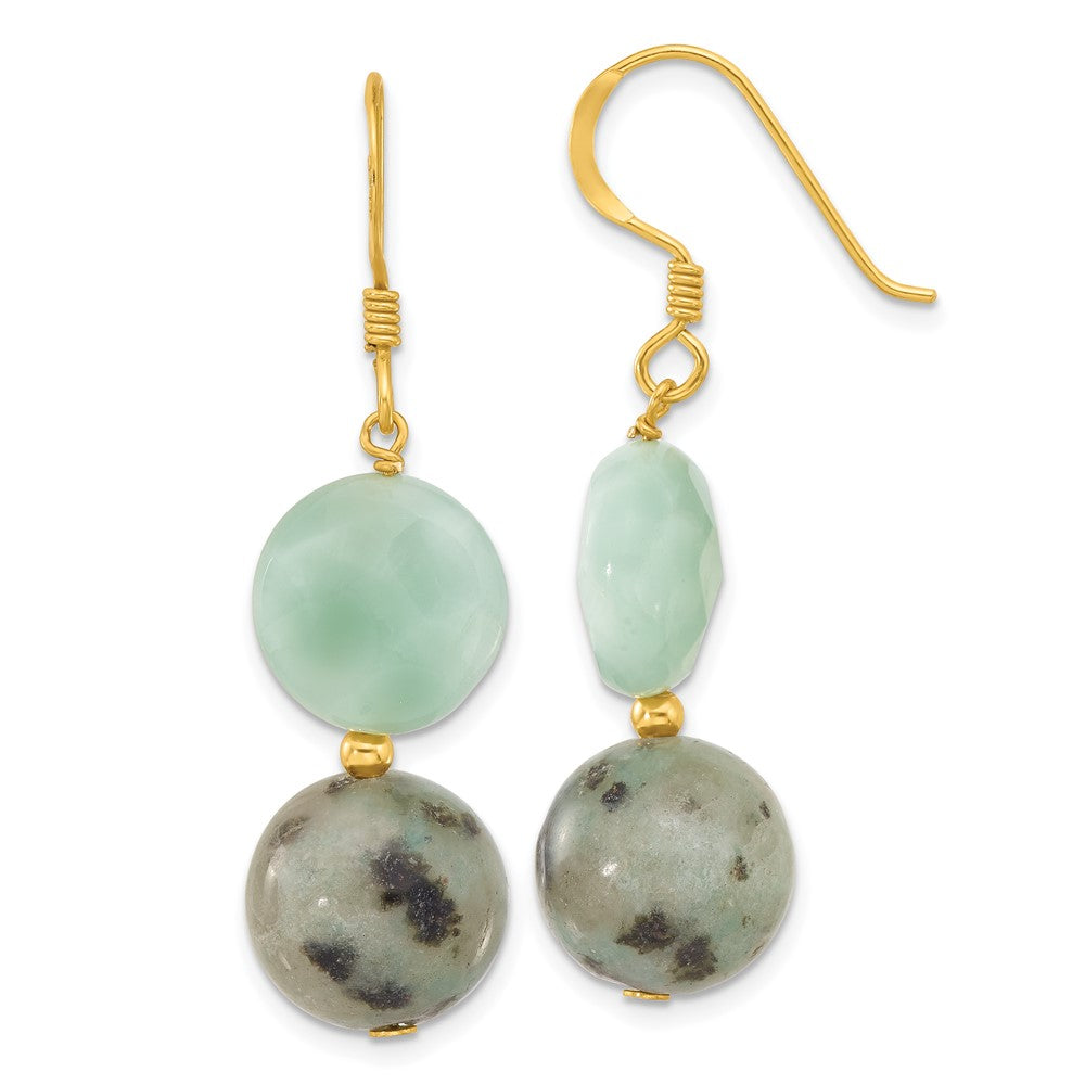 Sterling Silver Gold-Plated Polished Amazonite/kiwi Jasper Dangle Earrings