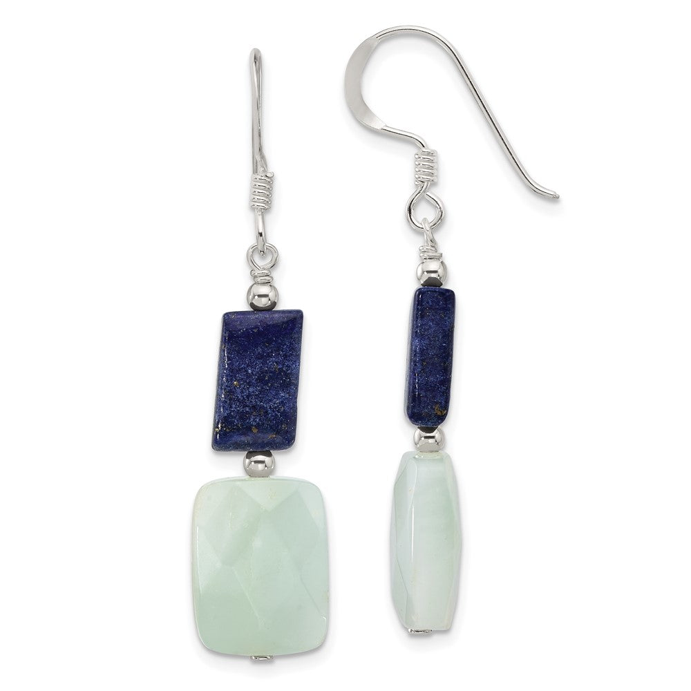 Sterling Silver Polished Rectangular Amazonite & Lapis Dangle Earrings
