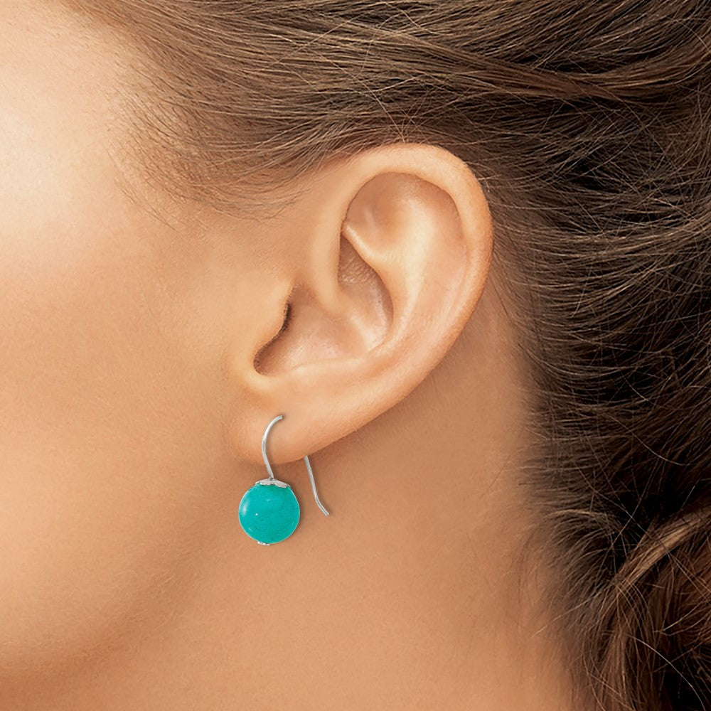 Sterling Silver Polished 10mm Round Blue/green Jade Dangle Earrings