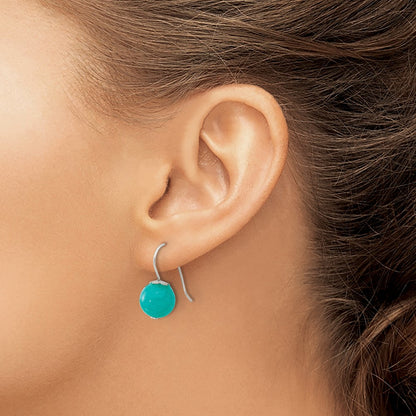 Sterling Silver Polished 10mm Round Blue/green Jade Dangle Earrings