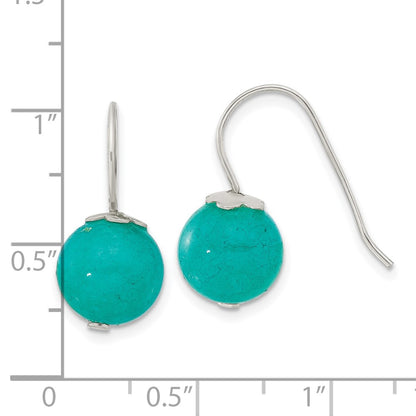 Sterling Silver Polished 10mm Round Blue/green Jade Dangle Earrings