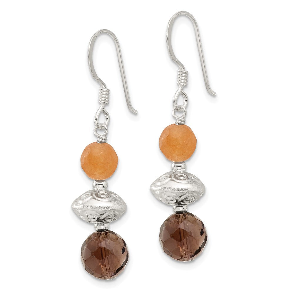 Sterling Silver Textured Red Aventurine/smoky Quartz Dangle Earrings