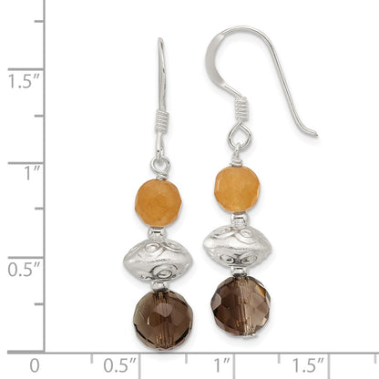Sterling Silver Textured Red Aventurine/smoky Quartz Dangle Earrings