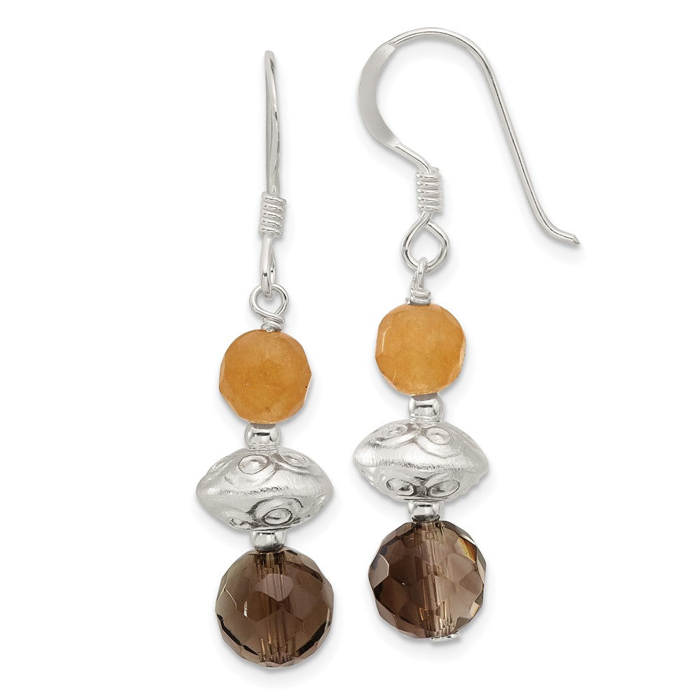 Sterling Silver Textured Red Aventurine/smoky Quartz Dangle Earrings