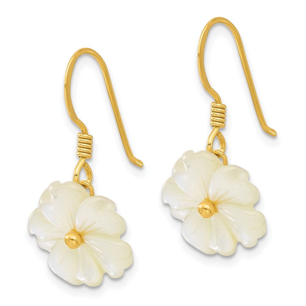 Sterling Silver Gold-Plated Polished Mother of Pearl Flower Dangle Earrings