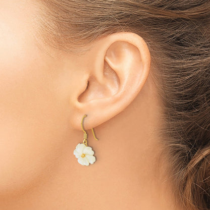 Sterling Silver Gold-Plated Polished Mother of Pearl Flower Dangle Earrings