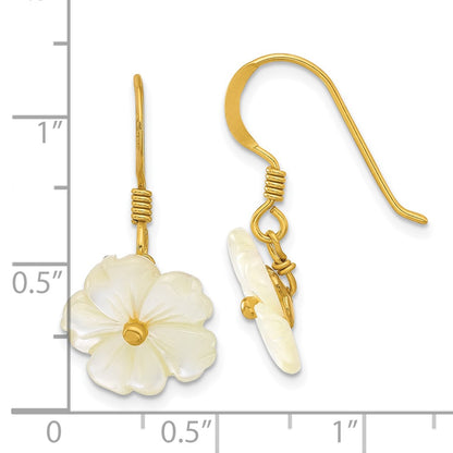 Sterling Silver Gold-Plated Polished Mother of Pearl Flower Dangle Earrings