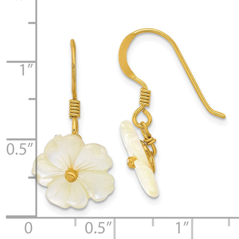 Sterling Silver Gold-Plated Polished Mother of Pearl Flower Dangle Earrings