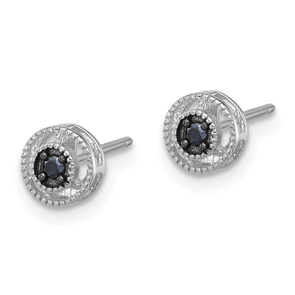 Sterling Silver Rhodium Plated Polished/beaded Black Spinel Circle Post Earrings