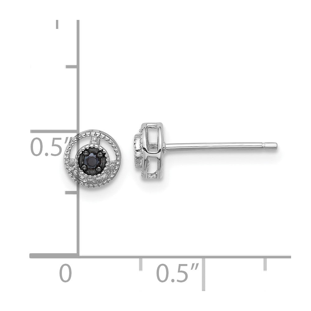 Sterling Silver Rhodium Plated Polished/beaded Black Spinel Circle Post Earrings