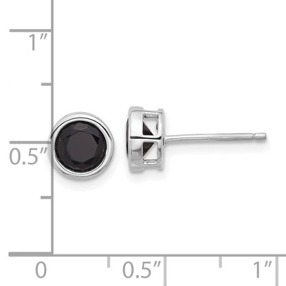 Sterling Silver Rhodium-Plated Polished Black Spinel Bezel Stud Earrings