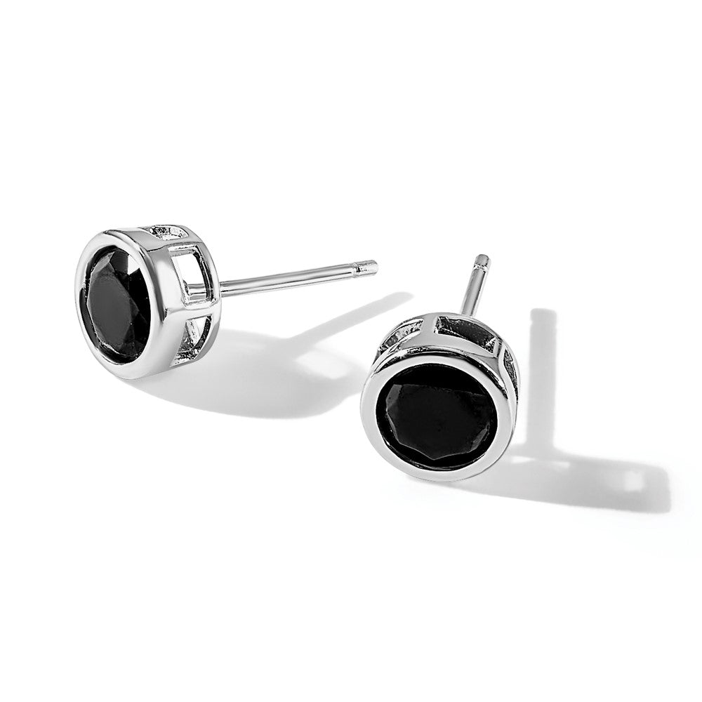 Sterling Silver Rhodium-Plated Polished Black Spinel Bezel Stud Earrings